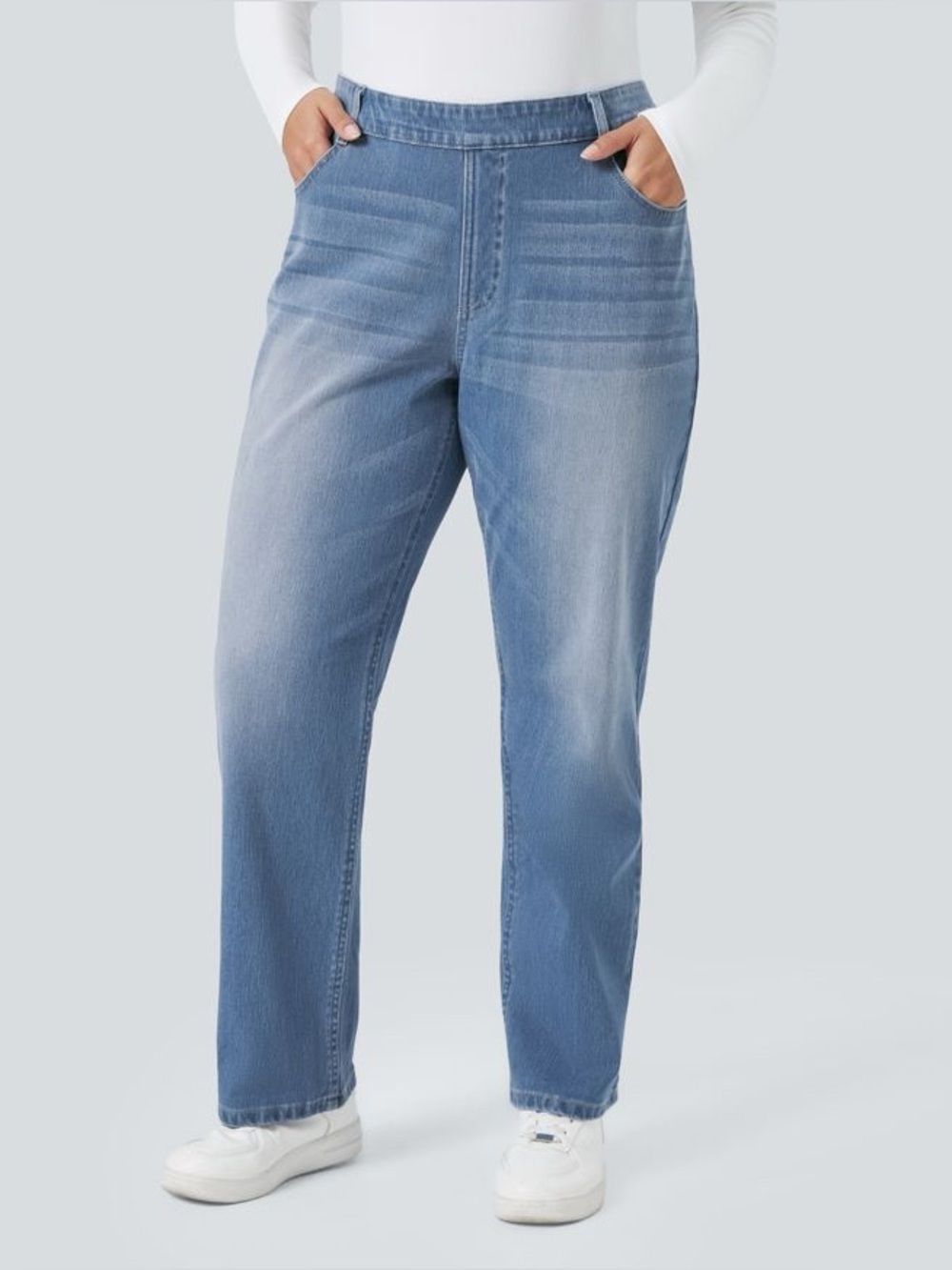 Halara Flex™ High Waisted Pockets Straight Leg Washed Casual Plus Size Jean 1X